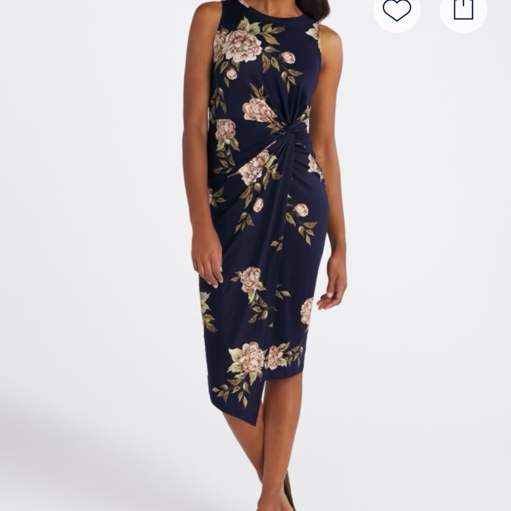 Floral Sleeveless Dress - Navy and Cream